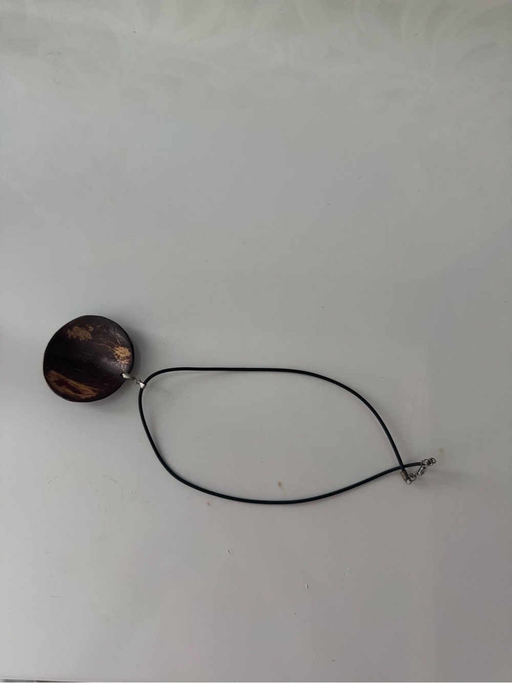 Dark Wood Pendant Necklace with Black Cord